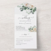 All Inclusive White Roses Floral Wedding RSVP In One Einladung (Innen Boden)