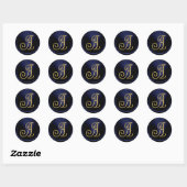 ALL INITIALS Gold  Monogram 3 Navy Blue Runder Aufkleber (Blatt)