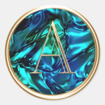 ALL INITIALS Gold Monogram auf Blue Green Wavy