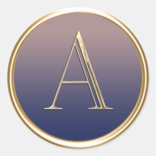 ALL INITIALS Gold Monogram Navy Blue Ombre Fade Runder Aufkleber