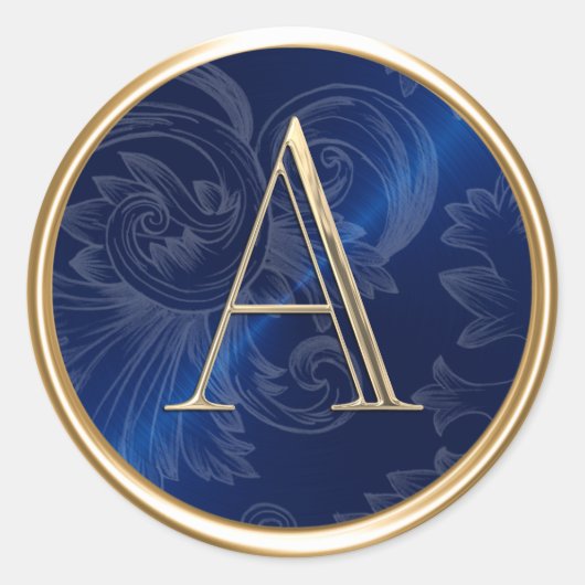 ALL INITIALS Gold Monogram Navy Damask Runder Aufkleber (Vorderseite)