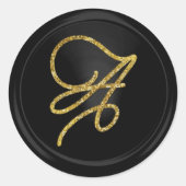 ALL INITIALS Gold Script Monogram Black Runder Aufkleber (Vorderseite)