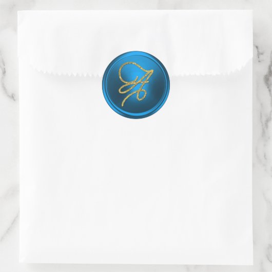 ALL INITIALS Gold Script Monogram Blue Runder Aufkleber (Tasche)