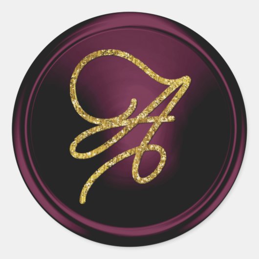 ALL INITIALS Gold Script Monogram Dark Plum Runder Aufkleber (Vorderseite)