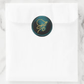 ALL INITIALS Gold Script Monogram Teal Blue Runder Aufkleber (Tasche)