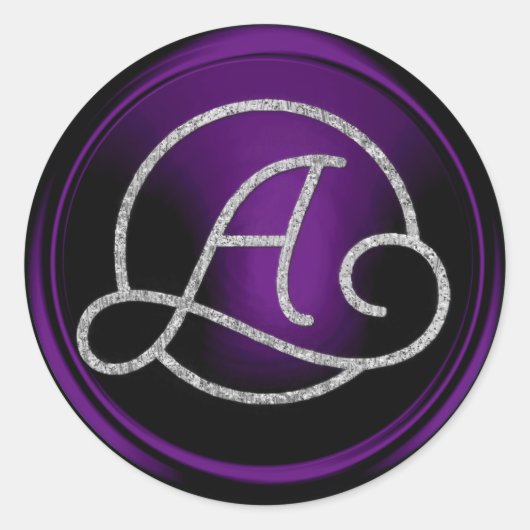 ALL INITIALS Silver Circle Monogram Dark Purple Runder Aufkleber (Vorderseite)