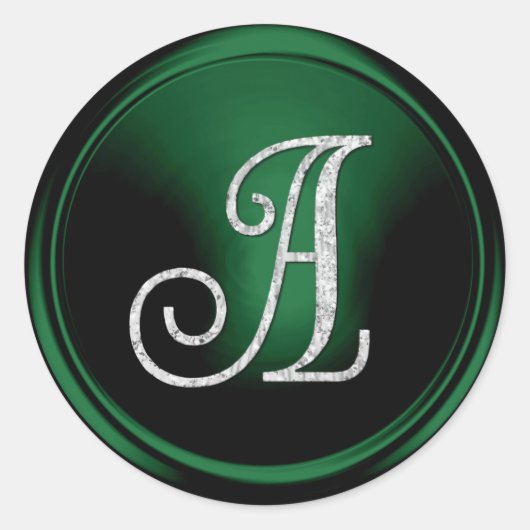 ALL INITIALS Silver Monogram 3 Emerald Green Runder Aufkleber (Vorderseite)