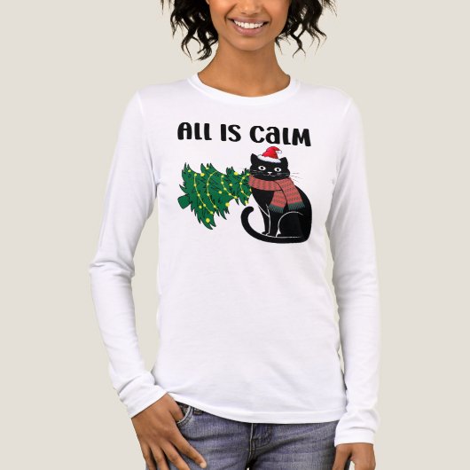 All Is Calm Christmas Black Cat Funny Tri-Blend Shirt (Vorderseite)