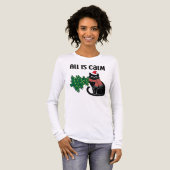 All Is Calm Christmas Black Cat Funny Tri-Blend Shirt (Vorderseite voll)