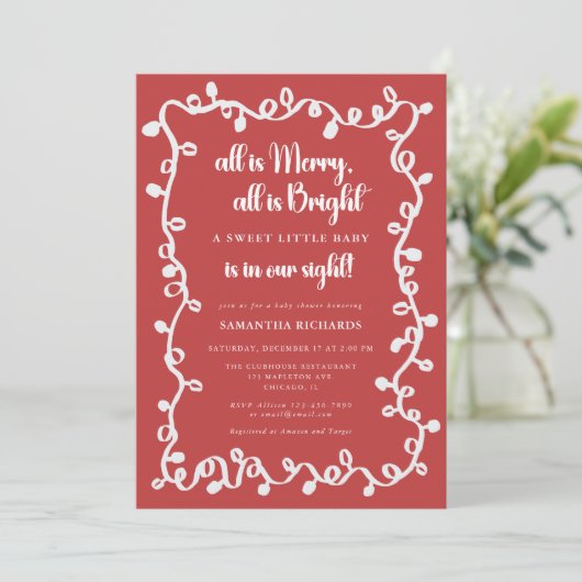 All is Merry, All is Bright Christmas baby shower Einladung (Stehend Vorderseite)
