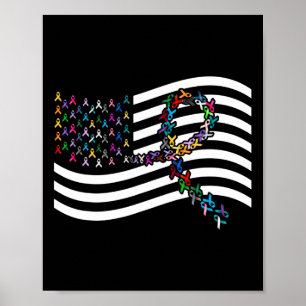All Krebs Problem Uns Flagge Alle Bänder Welt Kreb Poster