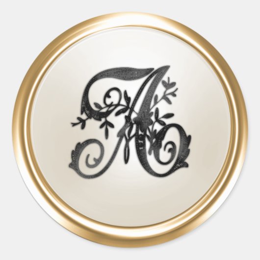 All Letter Black Ivory Ornate Initial Monogram  Runder Aufkleber (Vorderseite)