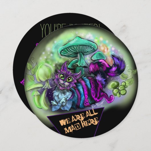All Mad Here Cat Einladung (Vorne/Hinten)