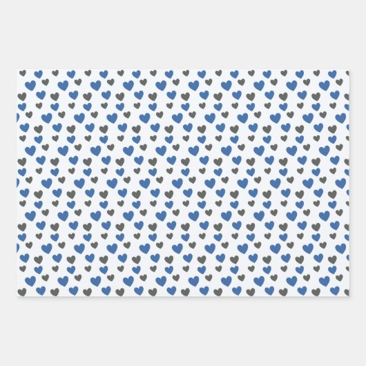 All-Occasion Elegant Blue and Gray Gliding Hearts Geschenkpapier Set (Vorderseite)