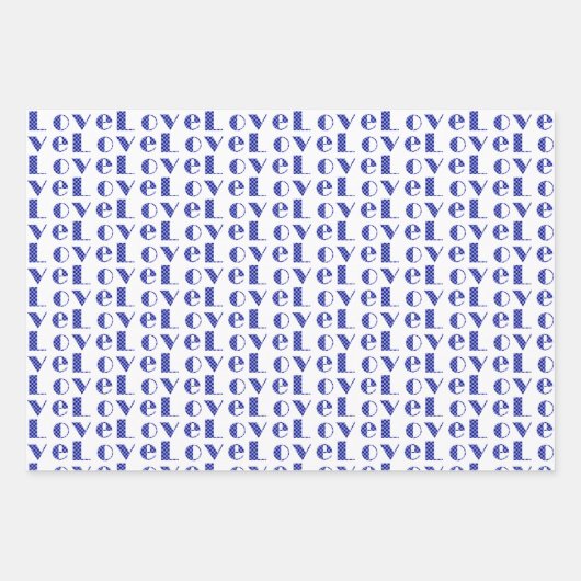 All-Occasion Royal Blue "LIEBE" mit Herzdesign Geschenkpapier Set (Vorderseite 2)