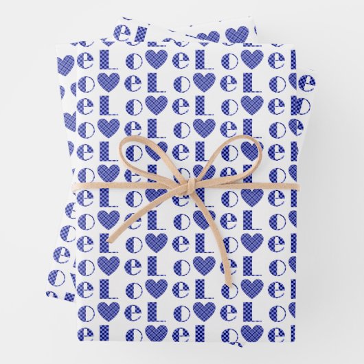 All-Occasion Royal Blue "LIEBE" mit Herzdesign Geschenkpapier Set (Beispiel)
