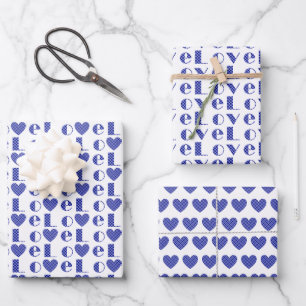 All-Occasion Royal Blue "LIEBE" mit Herzdesign Geschenkpapier Set