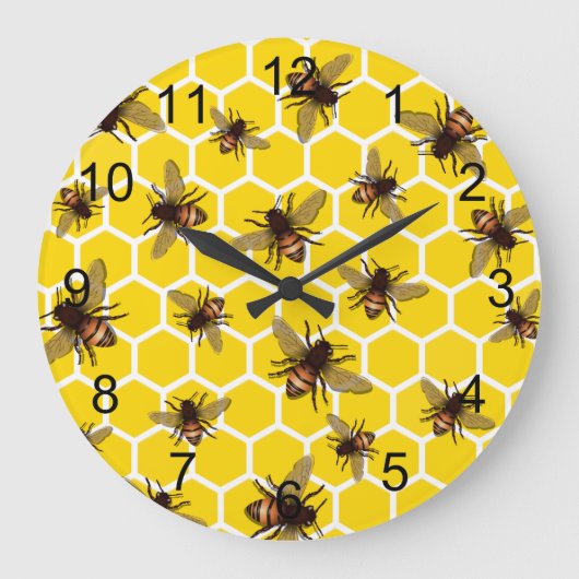 All Over Bees on Honeycomb Wall Clock Große Wanduhr (Vorderseite)