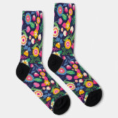 All Over Black Background With Flowers Socken (Rechts)