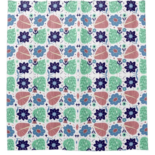 All Over Leaves And Flower Pattern Duschvorhang (Vorderseite)