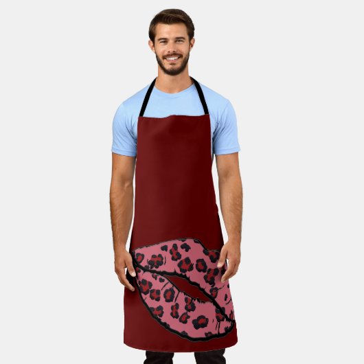 All-over Maroon Leppard Lips Küche Schürze (Getragen)