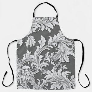 All-over Print Schürze Damask Schwarz-weiß Gray