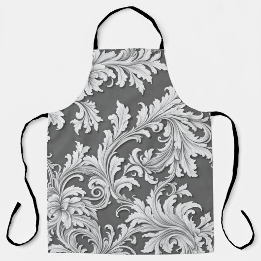 All-over Print Schürze Damask Schwarz-weiß Gray (Vorderseite)