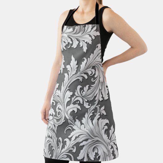 All-over Print Schürze Damask Schwarz-weiß Gray (InSitu)