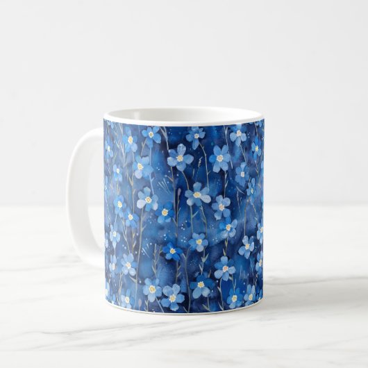 All Over Shades of Blue Floral Pattern Kaffeetasse (Vorderseite Links)