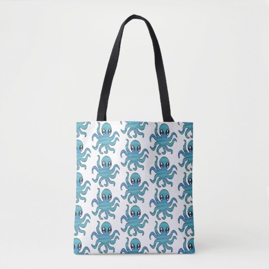 All-Over-Tasche - Blau-Grüner Oktopus (Muster weiß Tasche (Vorderseite)