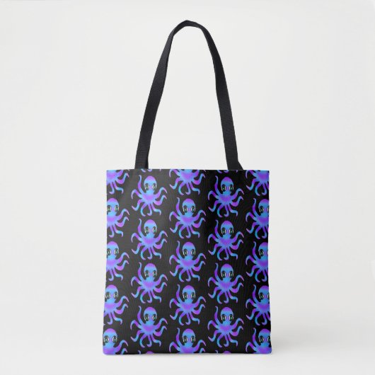 All-over-Tasche - Blauer Violetoktopus (schwarz Mu Tasche (Vorderseite)