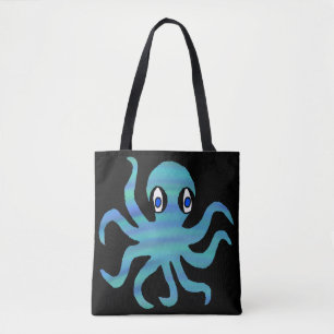 All-Over Tote - Blau Grüner Oktopus (schwarz) Tasche
