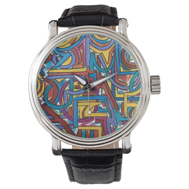 All Paths Go There-Hand Painted Abstract Art Armbanduhr (Vorderseite)