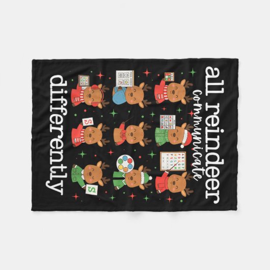 All Reindeer Communicate Differently Xmas Autism A Fleecedecke (Vorderseite (Horizontal))