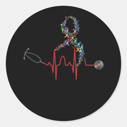 All Ribbon Cancer Awareness Day Heartbeat Runder Aufkleber (Vorderseite)