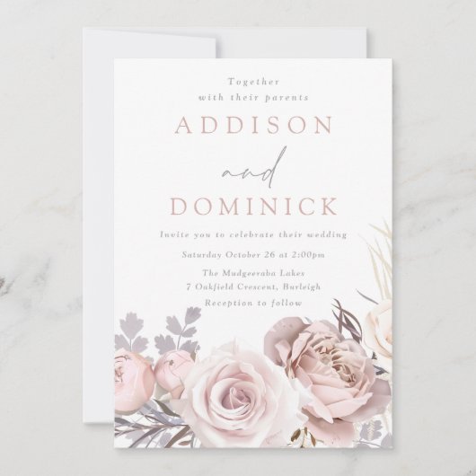 All Seasons Dusty Rose & Blush Floral Wedding Einladung (Vorderseite)