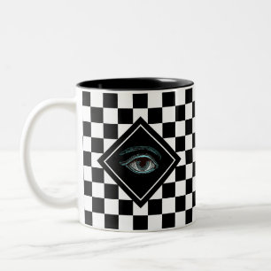 All Seeing Eye auf Schwarz-Weiß-Schach-Magic-Mug Zweifarbige Tasse