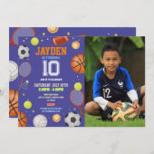 All Sports Blue Birthday Foto Fußball Fußball Fußb Einladung (Vorne/Hinten)