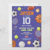 All Sports Blue Birthday Party Fußball Fußball Fuß Einladung (Vorderseite)