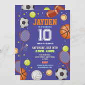 All Sports Blue Birthday Party Fußball Fußball Fuß Einladung (Vorne/Hinten)