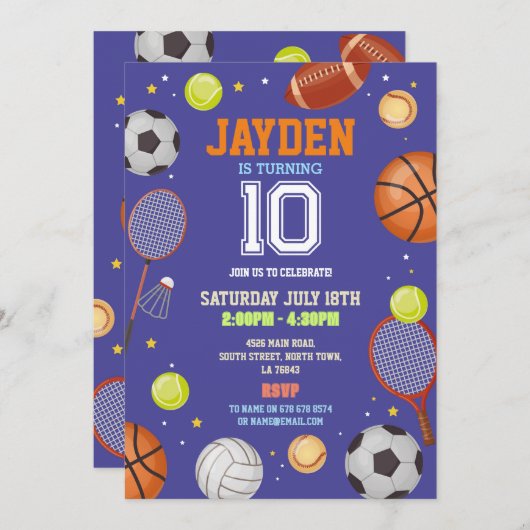 All Sports Blue Birthday Party Fußball Fußball Fuß Einladung (Vorne/Hinten)