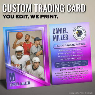 All Sports Custom Trading Card, Neon Chrome Stahl Telefonnummerkarte