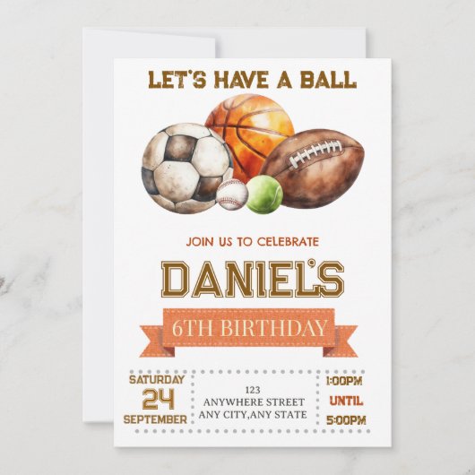 All Sports Let's Have a Ball Boy Birthday (Vorderseite)