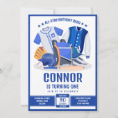 All Star Athlete Baseball Blue Geburtstag Einladung (Vorderseite)