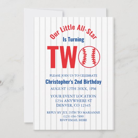 All-Star Baseball 2. Geburtstag Einladung (Vorderseite)