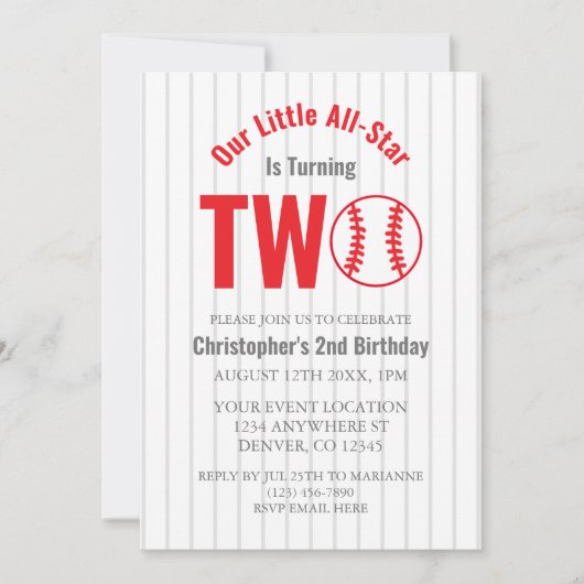 All-Star Baseball 2. Geburtstag Einladung (Vorderseite)