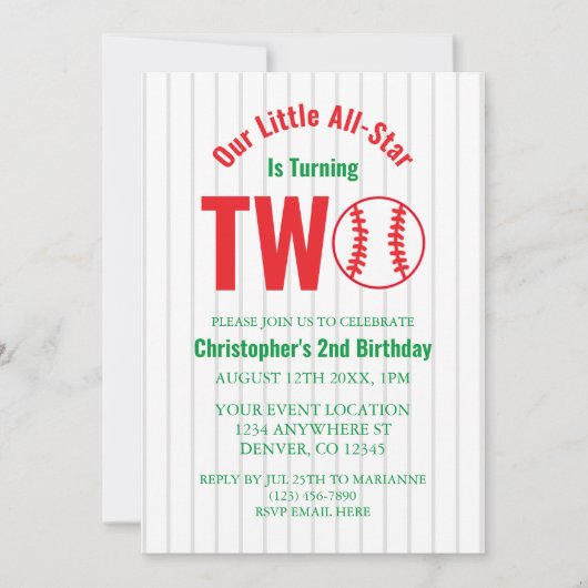 All-Star Baseball 2. Geburtstag Einladung (Vorderseite)
