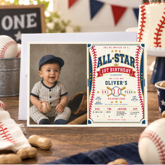 All-Star-Baseball-Ticket 1. Geburtstag Baby Junge Einladung