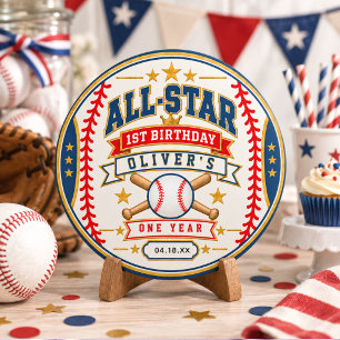 All-Star-Baseball-Ticket 1. Geburtstag Baby Junge Runder Aufkleber