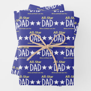 All-Star Dad Blau und Gelb Namen der Kinder Liebe Geschenkpapier Set